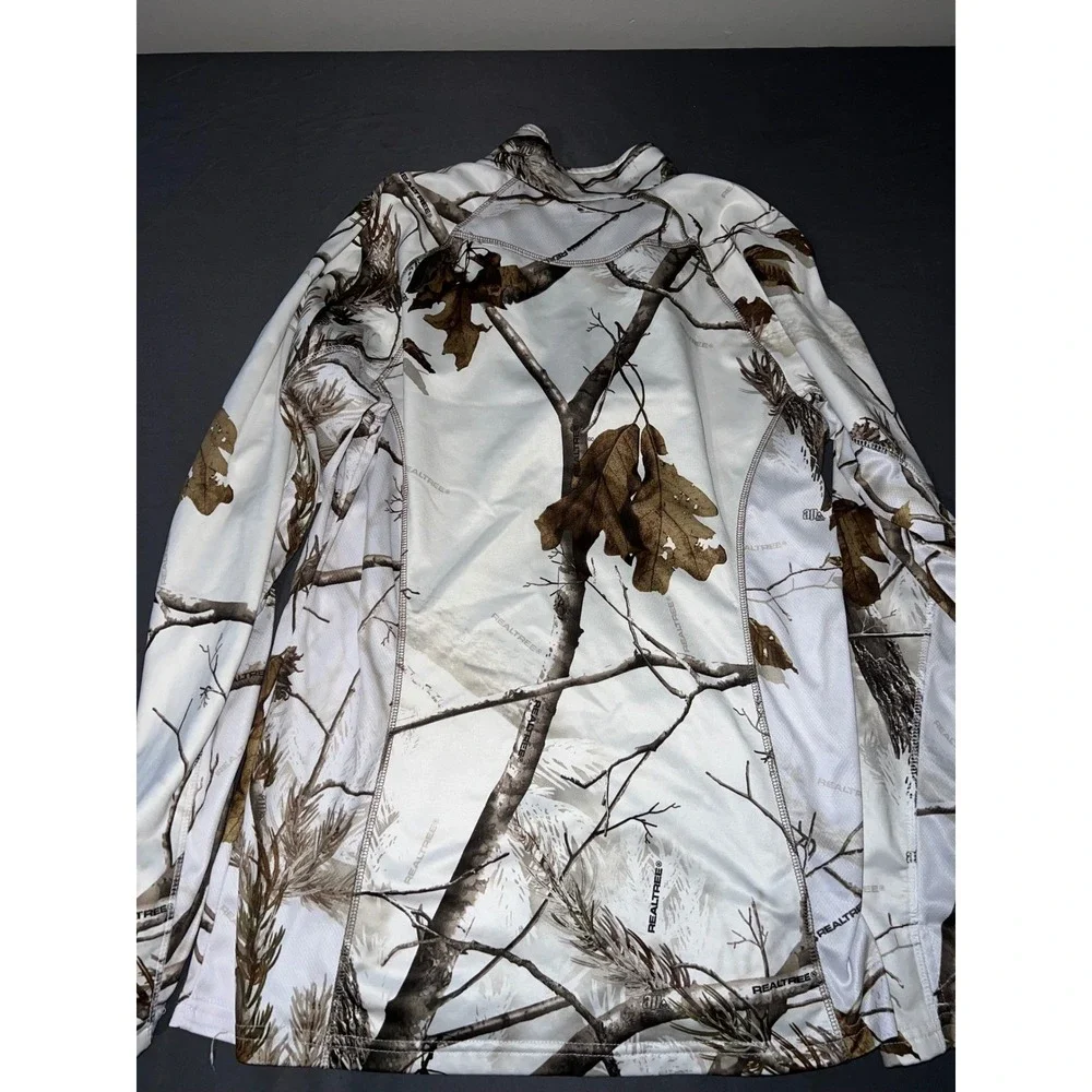 Realtree APC Mens Quarter Zip Camo Performance Pullover White Snow Camouflage L